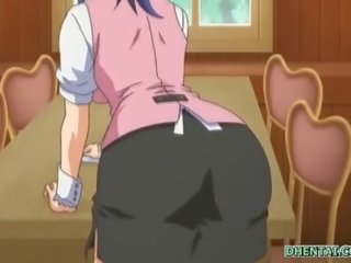Busty waitress hentai tittyfucking and facial cum in the cafe