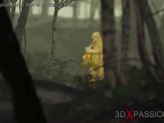 Xanh lục con quái vật ogre fucks cứng một sừng phái nữ goblin arwen trong các enchanted rừng