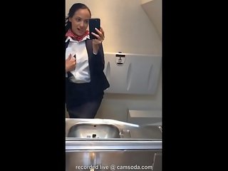 Latina stewardess joins the masturbation mile high club in the lavatory and cums