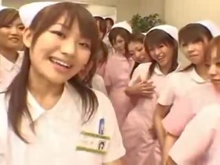 Asian nurses enjoy adult film on top